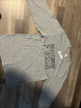 PINK Victoria's Secret Heather Gray Long Sleeve Tee with Metallic Logo